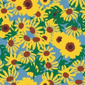 Sunflower + Black-Eyed Susan Floral in Country Blue