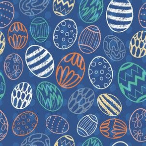 (small scale) colorful easter eggs classic blue seamless pattern