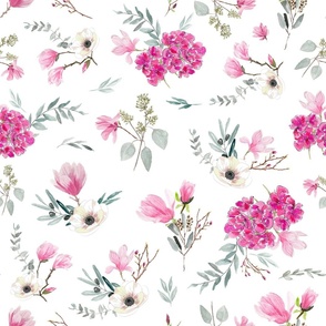 Watercolor Floral Pattern Pink and White M