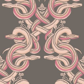 Knotted Snake Damask in Pink and Gray