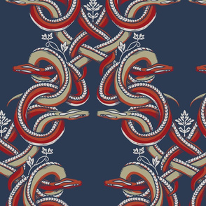 Knotted Snake Damask in Royal Navy