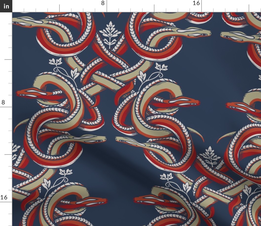 Knotted Snake Damask in Royal Navy