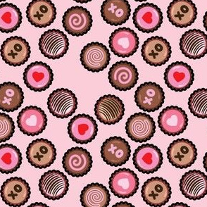 valentine chocolates mix on pink