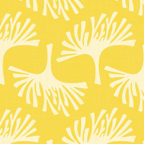 yellow and white abstract leaves - block print