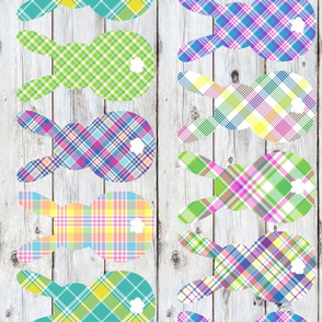 Plaid Bunny Butts on Shiplap Rotated - large scale