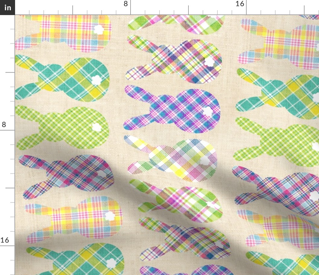 Plaid Bunny Butts on Cream Linen Rotated - large scale