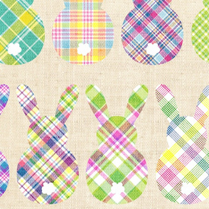 Plaid Bunny Butts on Cream Linen - large scale