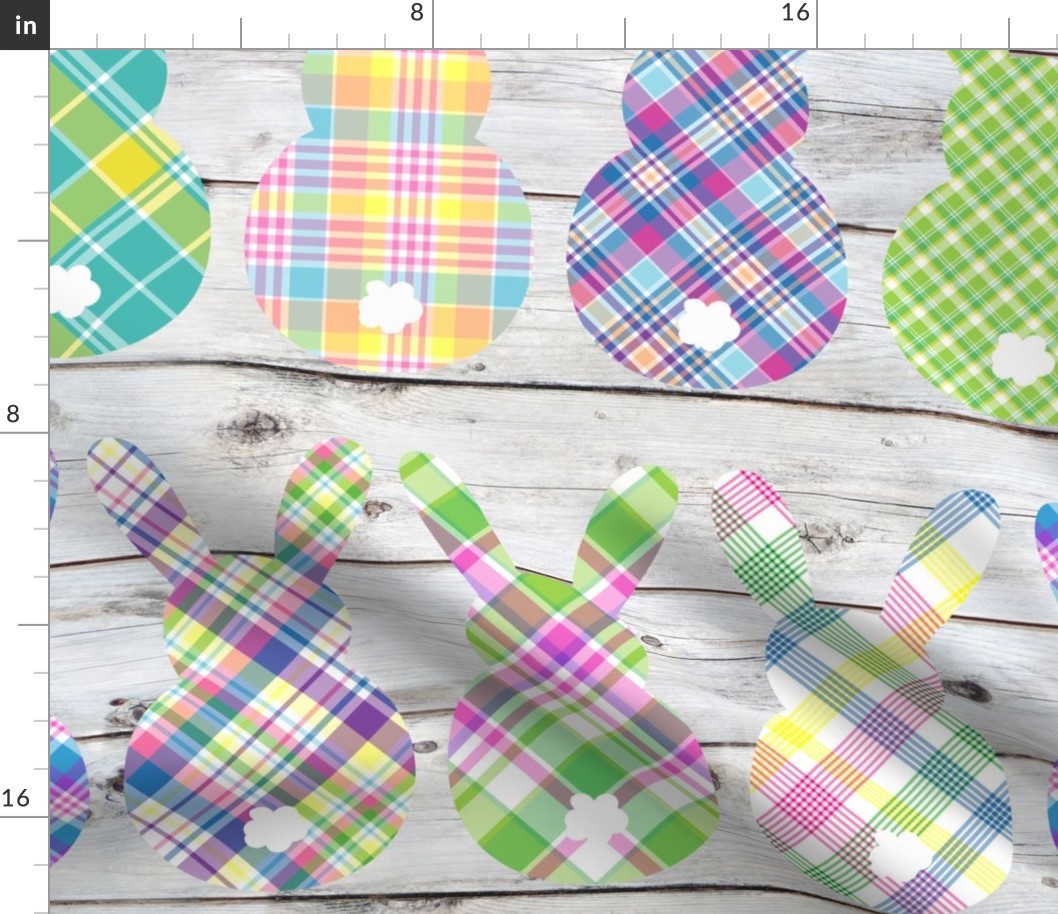 Plaid Bunny Butts on Shiplap - large scale