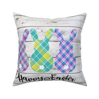 Happy Easter Plaid Bunny Butts on Shiplap 18 inch square