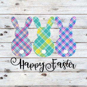 Happy Easter Plaid Bunny Butts on Shiplap 18 inch square