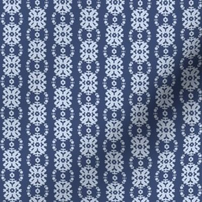 437 - Small scale Modern Damask medallion in navy blue and pale blue half drop simple scandi style  -  for calming wallpaper, bold home décor and vivid soft furnishings