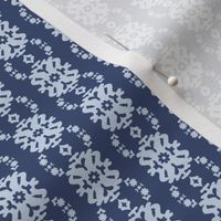 437 - Small scale Modern Damask medallion in navy blue and pale blue half drop simple scandi style  -  for calming wallpaper, bold home décor and vivid soft furnishings