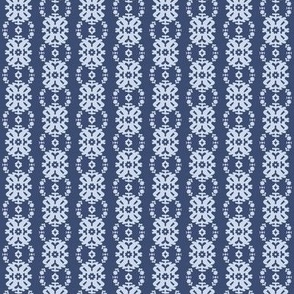 437 - Small scale Modern Damask medallion in navy blue and pale blue half drop simple scandi style  -  for calming wallpaper, bold home décor and vivid soft furnishings