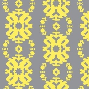 437 $ - Small scale soft Gray and citrus Yellow half drop modern Papercut Medallion in damask style  -  for zingy wallpaper, period home décor and pretty soft furnishings