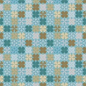 354 - Small scale four leaf clovers in teal green and caramel brown for crafts, apparel and patchwork quilts