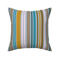 Jumbo scale Cool stripes in mustard, turquoise, baby pink and soft greys and browns:  for wallpaper and home decor, bed linen, soft furnishings