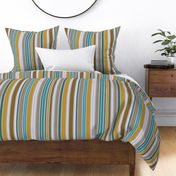 Jumbo scale Cool stripes in mustard, turquoise, baby pink and soft greys and browns:  for wallpaper and home decor, bed linen, soft furnishings