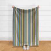 Jumbo scale Cool stripes in mustard, turquoise, baby pink and soft greys and browns:  for wallpaper and home decor, bed linen, soft furnishings