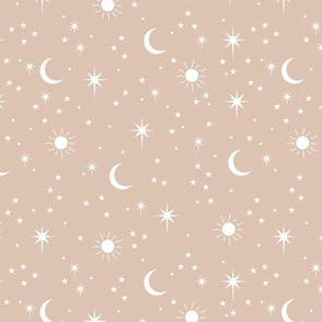 Mystic boho universe sun moon phase and stars sweet dreams beige latte white neutral nursery