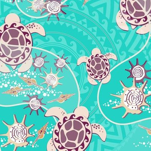 Hawaii, Beige turtles on a turquoise background