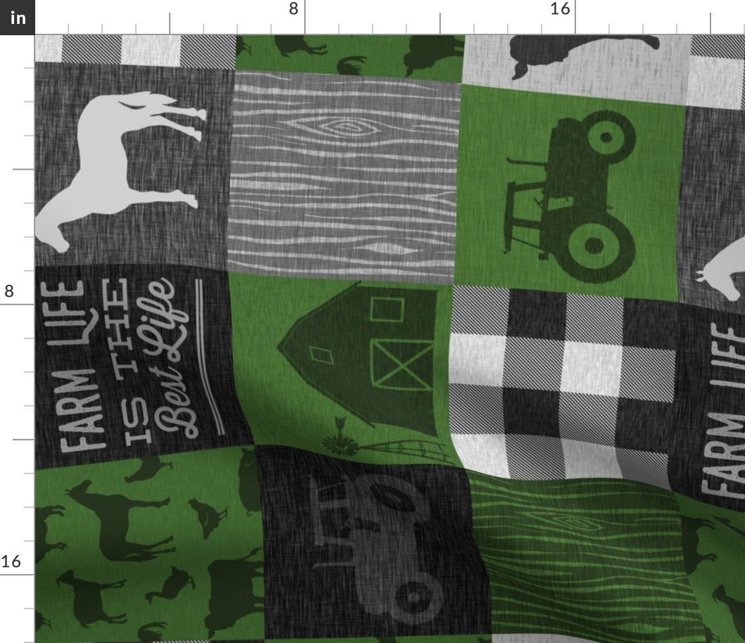 Farm Life Quilt - Green - Rotated