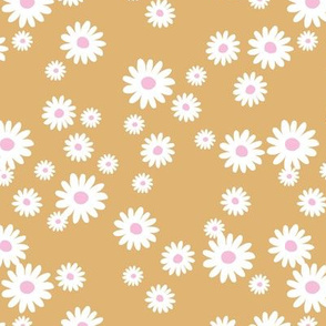 Sweet summer white daises boho garden seventies vintage style ochre yellow pink