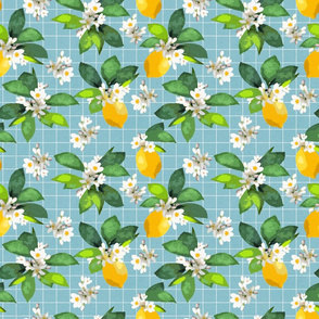 Sunshine Lemons - White -Blue Swedish Plaid