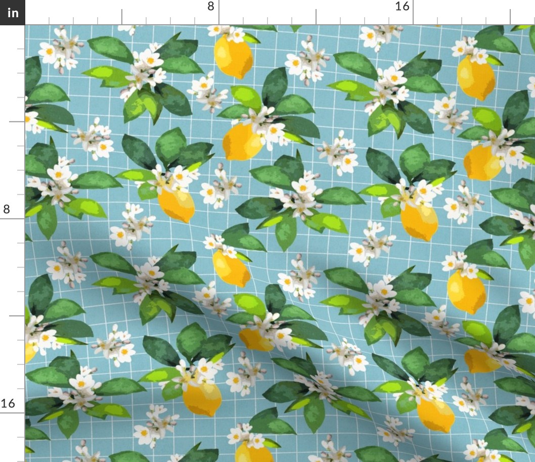 Sunshine Lemons - White -Blue Swedish Plaid