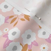 Daisies and buttercup lilies boho garden summer soft pink cinnamon white LARGE