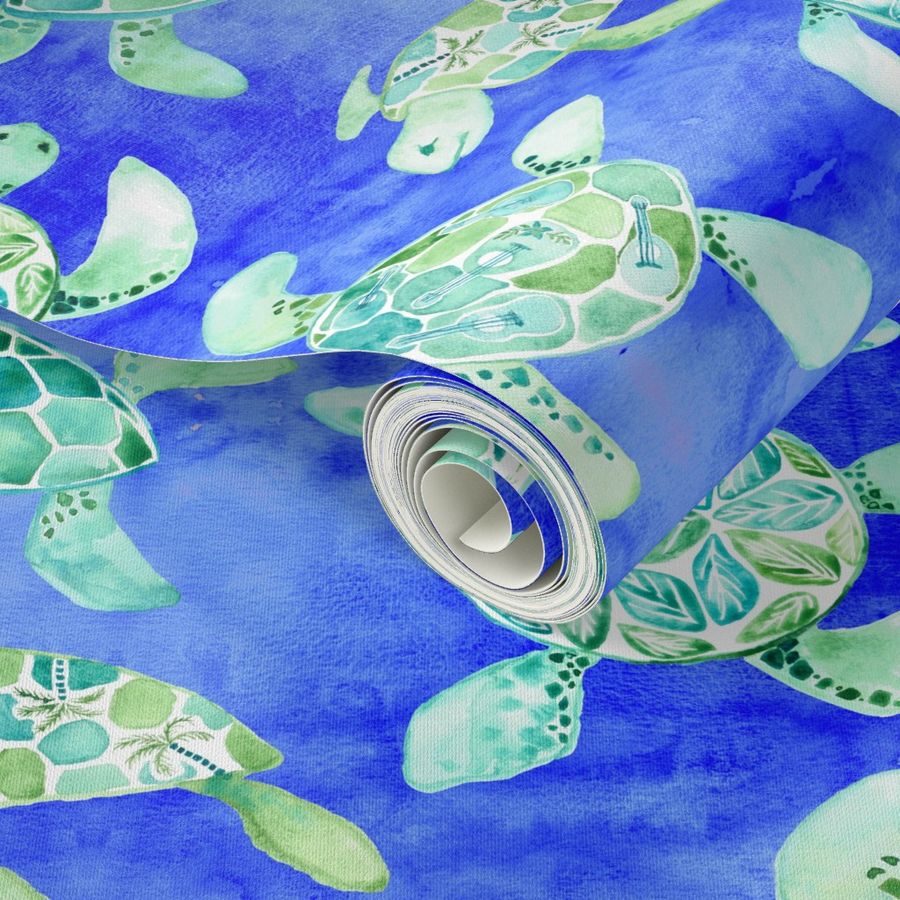 Green Sea Turtle Hidden Honu Large Wallpaper Spoonflower