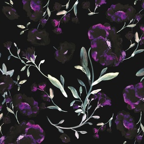 Mysterious flowers in the dark - magenta, purple, black 