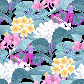 Ski Hawaii // Plumeria Plants with Hidden Skiers // Skiing in the Flowers // Ski Lovers in Warm Climates