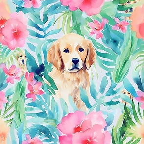 Paw-sitively Tropical on Pale Blue Wallpaper 