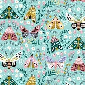 SMALL butterflies fabric - spring floral, spring butterflies, easter, baby girl, baby, feminine floral - mint