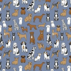 SMALL happy dogs // stonewash blue pets fabric pug boston terrier cute pets design