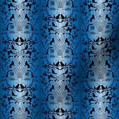 Cats and Things Whimsical Damask black on blue