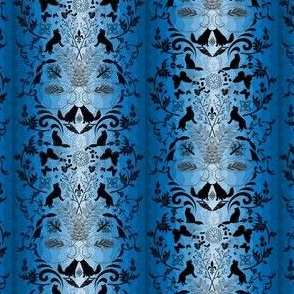 Cats and Things Whimsical Damask black on blue