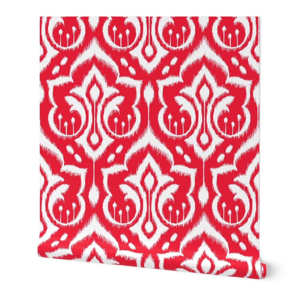 Ikat Damask - Holly Berry Red