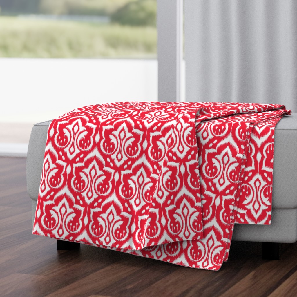 Ikat Damask - Holly Berry Red