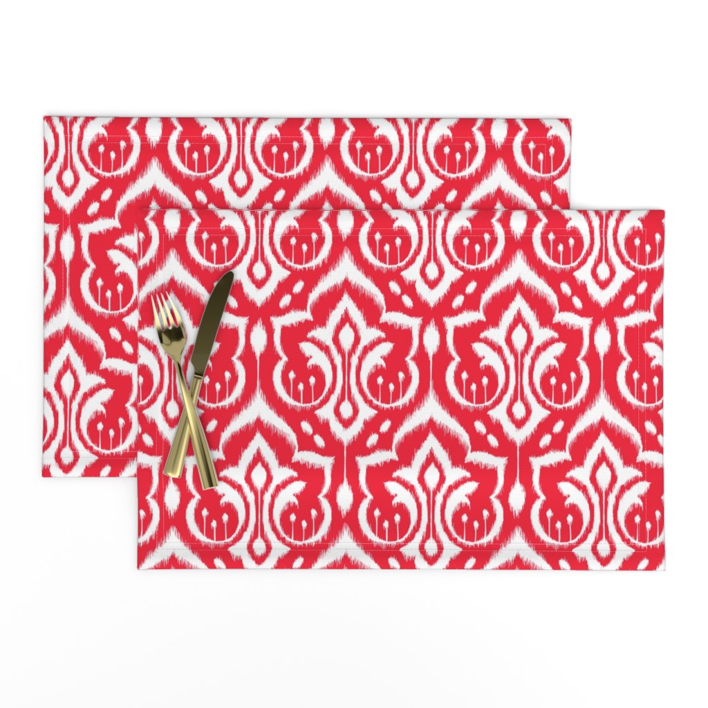 Ikat Damask - Holly Berry Red