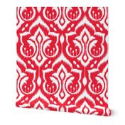 Ikat Damask - Holly Berry Red