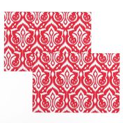 Ikat Damask - Holly Berry Red