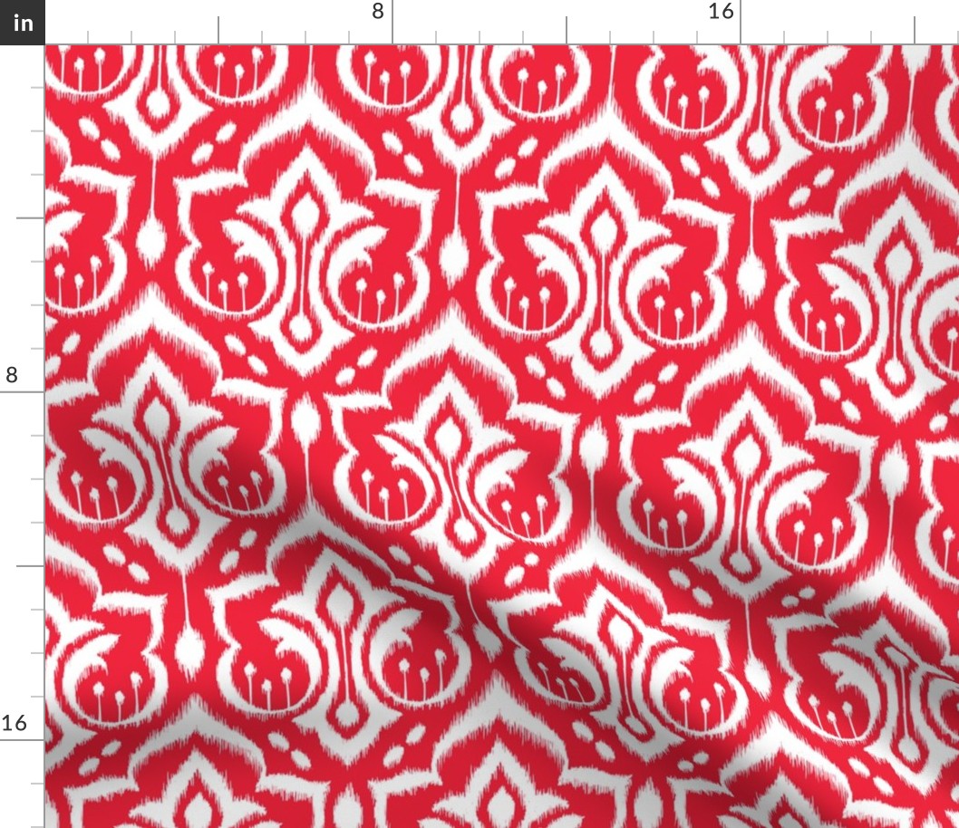 Ikat Damask - Holly Berry Red