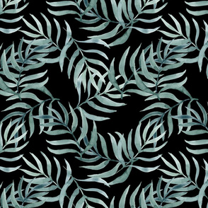 Palm Fronds in Gray on Black