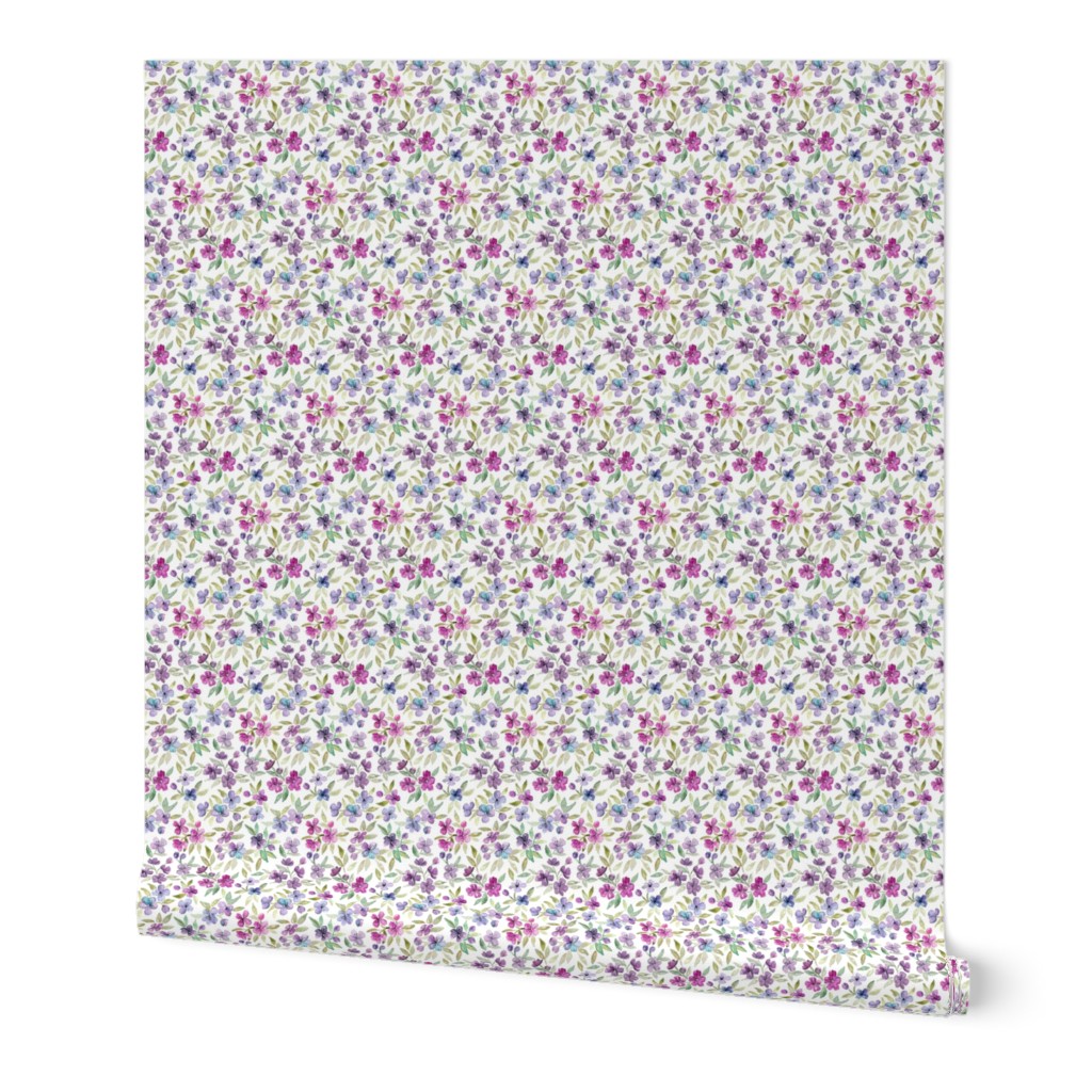 Purple, Plum and Magenta Watercolor Blossoms micro print