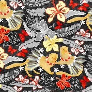 Hula Dancing Mongooses in Hawaii - golden yellow, bright bold red, and charcoal grey - small