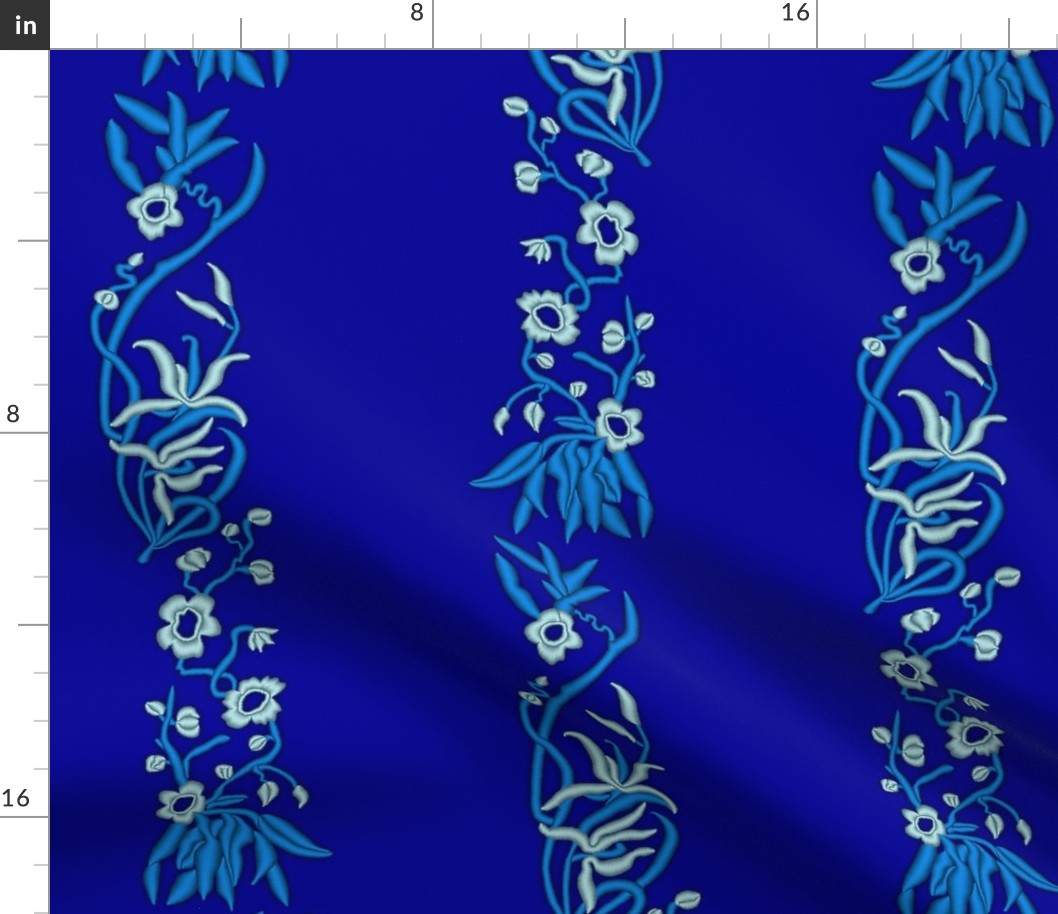 Embroidered Flying Floral Fabric - Stripes