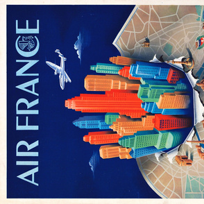 164-21 Air France Travel Poster - Paris - New York - Paris  - 1 yd