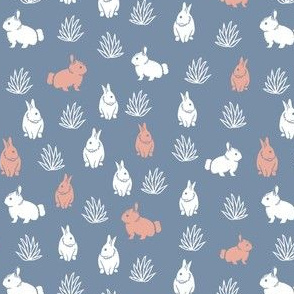  white pink bunny blue animals seamless pattern