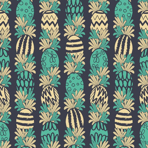 yellow and green palm leaves with easter eggs dark seamless pattern